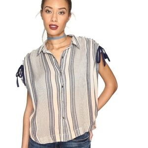 Free People Baby Blues Stripe Button Down Shirt Top Size Small